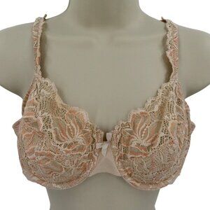 Bali 36C Bra Style 6543 Lace Desire No Foam Underwire Lace Solid Beige Bow Women